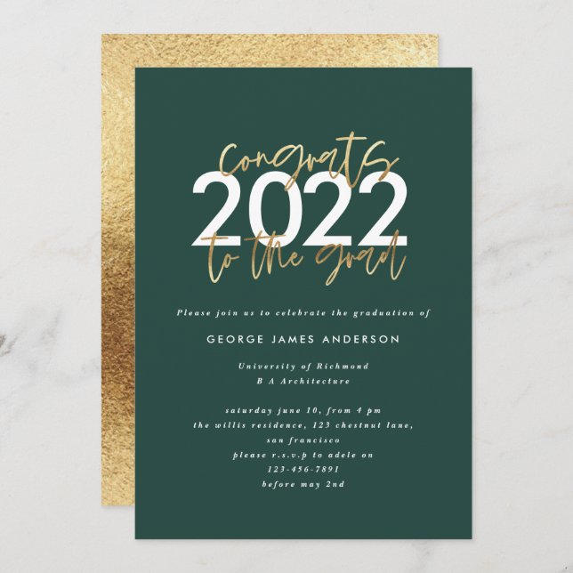 green and gold modern script graduation (Vorne/Hinten)