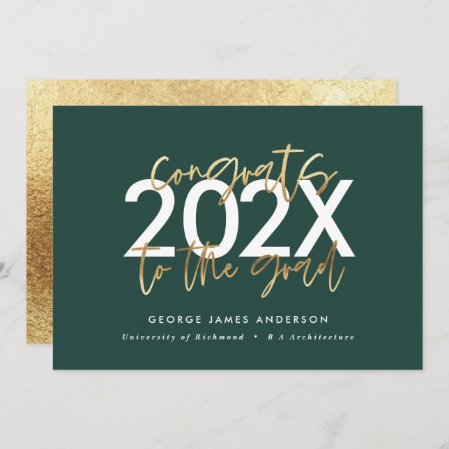 green and gold modern script stylish graduation  (Vorne/Hinten)