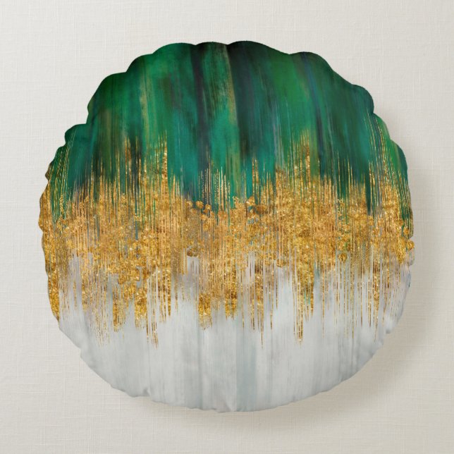 Green and gold motion abstract rundes kissen (Vorderseite)