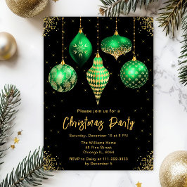 Green and Gold Ornaments Christmas Party Einladung