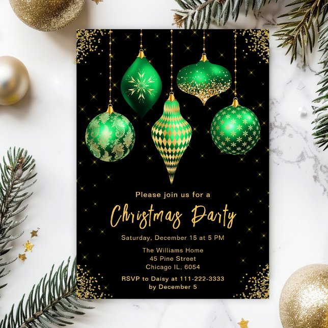 Green and Gold Ornaments Christmas Party Einladung (Von Creator hochgeladen)