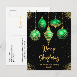 Green and Gold Ornaments Merry Christmas Feiertagspostkarte