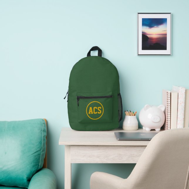 Green and Gold School Colors and Letters Bedruckter Rucksack (InSitu)