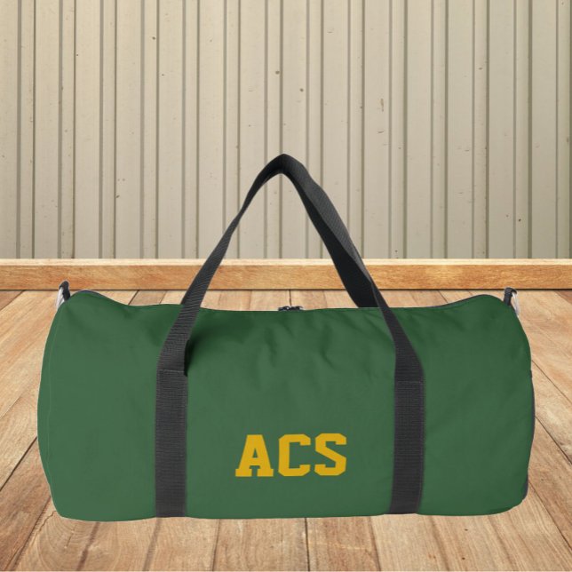 Green and Gold School Colors with Letters Duffle Bag (In Situ)