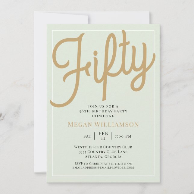 Green and Gold Script 50e anniversaire Invitation (Devant)