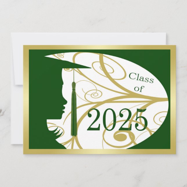 Green and Gold Silhouette 2025 Card Einladung (Vorderseite)