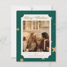 Green and Gold Star Holiday Photo Card Feiertagskarte