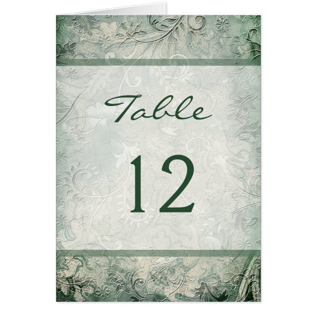 Green and Ivory Floral Tischnummer Card (Vorne)