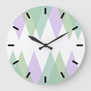Green and lilac triangles große wanduhr