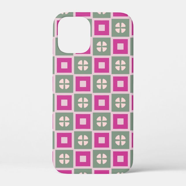 Green and Magenta Boxed Floral Bloom iPhone Case (Rückseite)