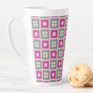 Green and Magenta Boxed Floral Bloom Latte Mug Milchtasse
