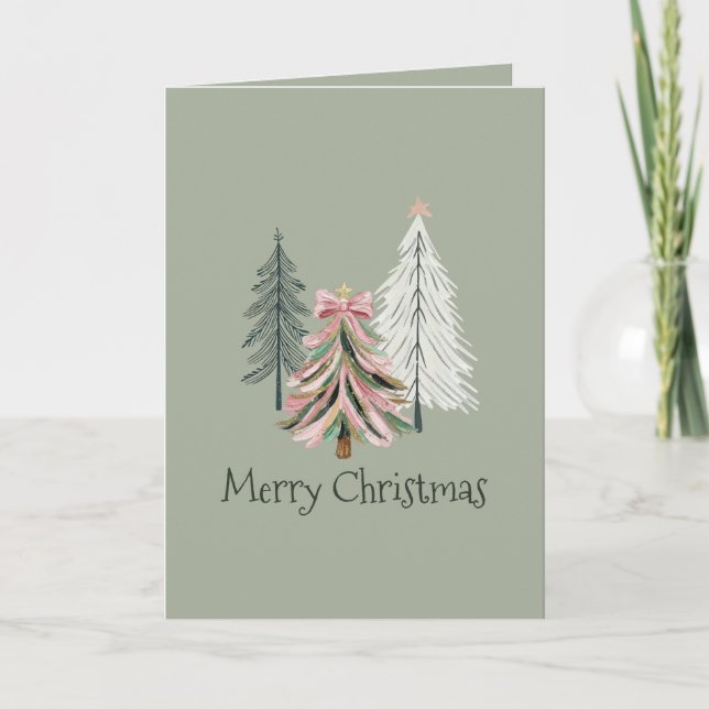 Green and Pink Brushstroke Christmas Tree Karte (Vorderseite)