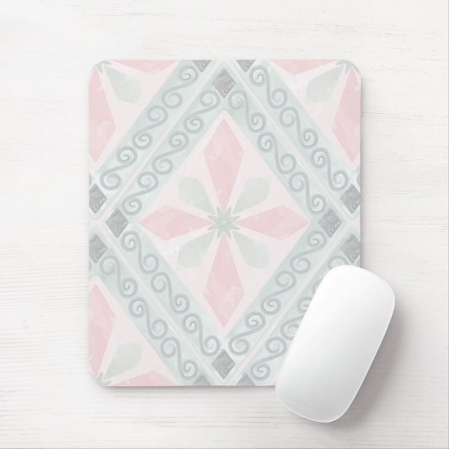 Green and pink pastel diamond pattern mousepad (Mit Mouse)