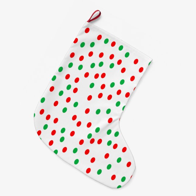 Green and Red Christmas Polka Dots Großer Weihnachtsstrumpf (Vorderansicht (hängend))