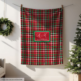 Green and Red Merry Christmas Plaid Blanket Gift Fleecedecke