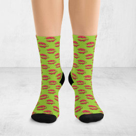 Green and Red Pop Art Kissing Lips XOXO Socken