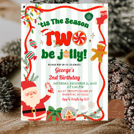 Green and Red Retro Christmas Winter 2nd Birthday Einladung