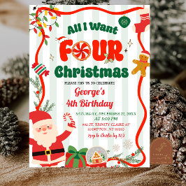 Green and Red Retro Christmas Winter 4th Birthday Einladung