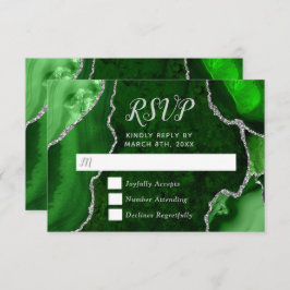 Green and Silver Agate Marble RSVP Karte