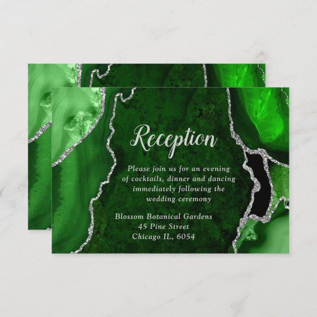 Green and Silver Agate Wedding Reception Begleitkarte (Vorne/Hinten)