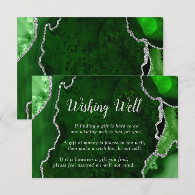 Green and Silver Agate Wedding Wishing Well Begleitkarte (Vorne/Hinten)