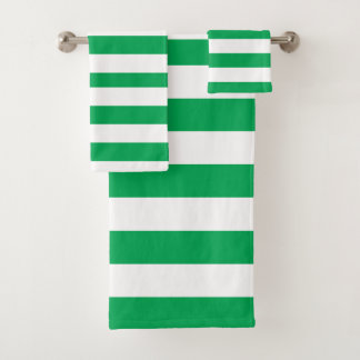 Green and White Cabana Stripes Badhandtuch Set