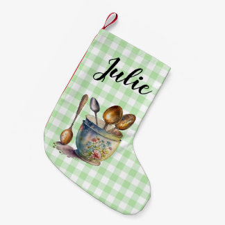 "Green and White Checkered - Spoons in Cup Kleiner Weihnachtsstrumpf