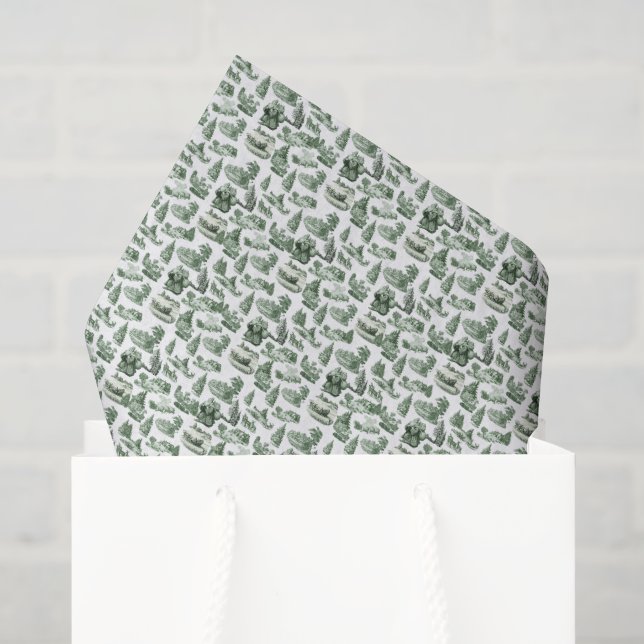 Green and White Christmas Toile Aesthetic Seidenpapier (Geschenktüte)