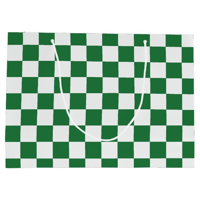 Green and White  Holiday Check Große Geschenktüte (Rückseite)