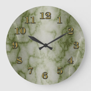 Green and White Marble Große Wanduhr