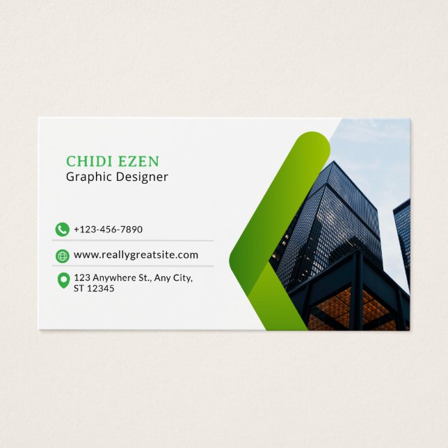 Green and White Minimalist Modern Business Card (Vorderseite)