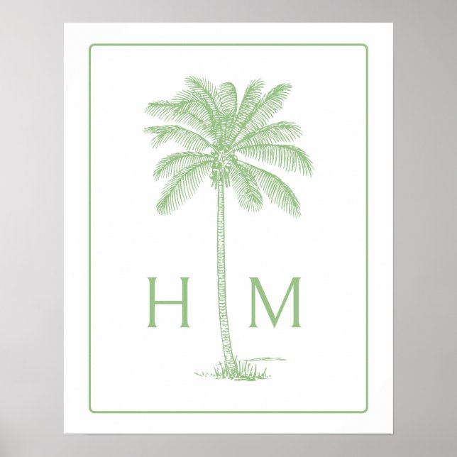 Green and White Palm Palmetto Tree Monogram Poster (Vorne)