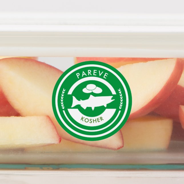 Green and White Pareve Label Kosher Fish Etiketten (Befestigt)