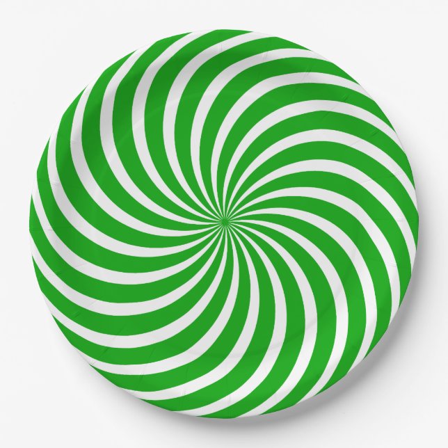 Green and White Peppermint Candy Holiday Pappteller (Vorderseite)