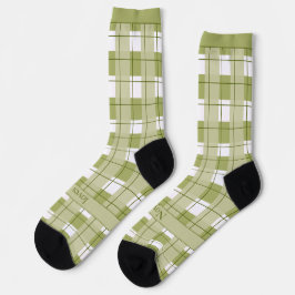 Green and White Plaid, Text on Foot Socken
