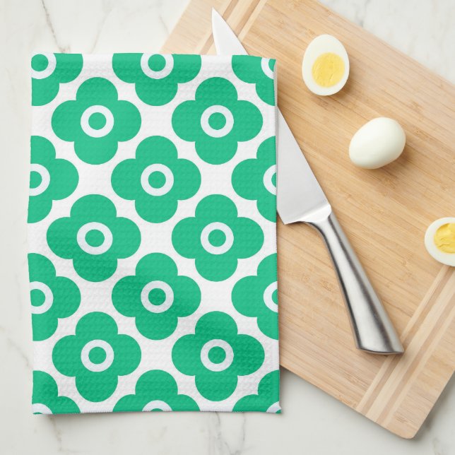 Green and white simple floral pattern retro geschirrtuch (Viertel Falte)