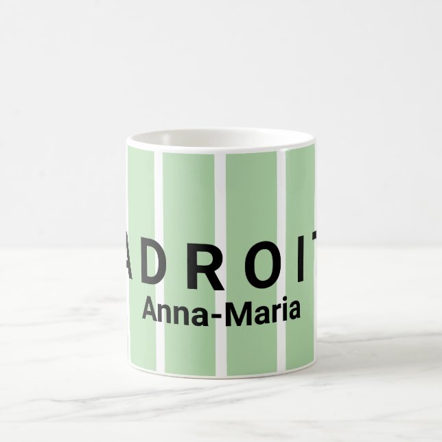Green and White Striped Praise Design Kaffeetasse (Mittel)
