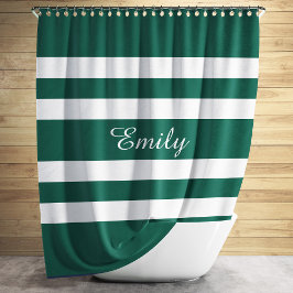 Green And White Stripes Pattern Personalized Name Duschvorhang