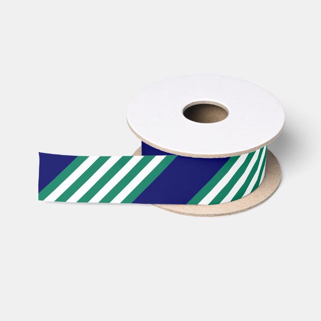 Green and white stripes pattern with navy blue satinband (Spule)