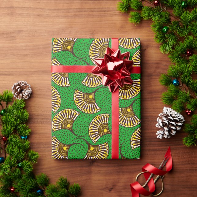 Green And Yellow Ankara Fan Print Wrapping Paper Geschenkpapier (Feiertagsgeschenk)