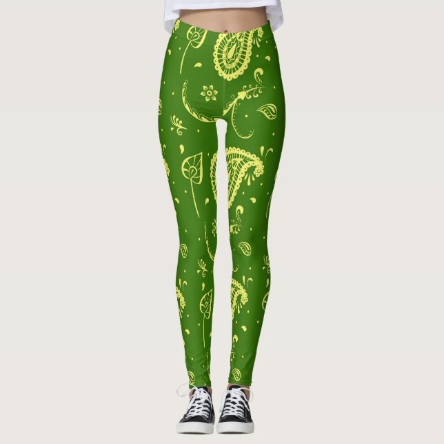 Green And Yellow Kalka Print Women's Leggings (Vorderseite)