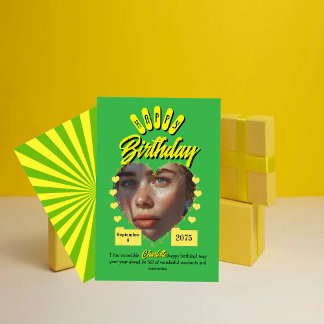 Green and Yellow Retro Birthday Greetings,vintage  Einladung