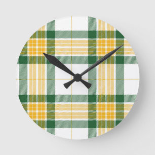 Green and yellow tartan Acrylic Wall Clock Runde Wanduhr