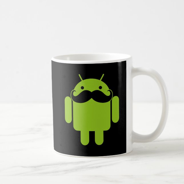 Green Android Robot Mustache auf Black Kaffeetasse (Rechts)