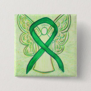 Green Angel Awareness Ribbon Custom Art Buttone Button