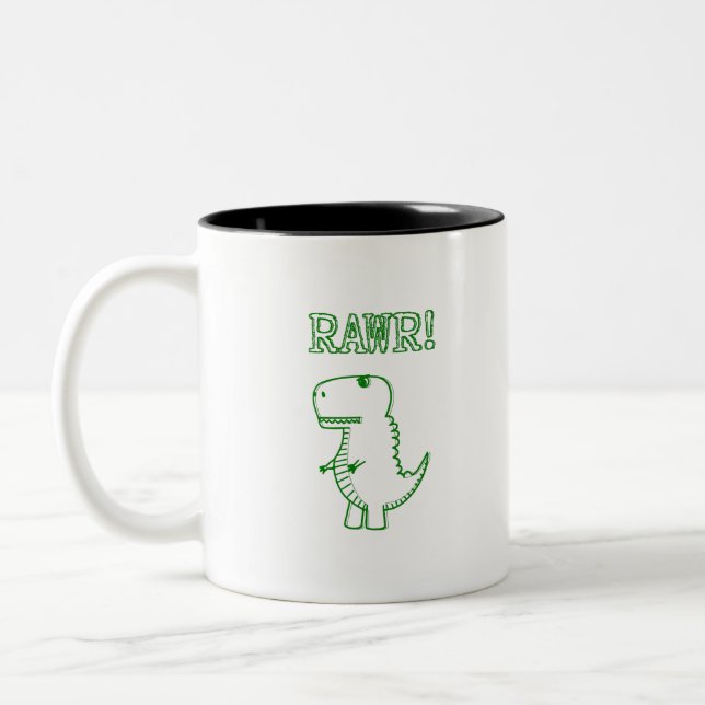 Green Angry T Rex Dino Zweifarbige Tasse (Links)