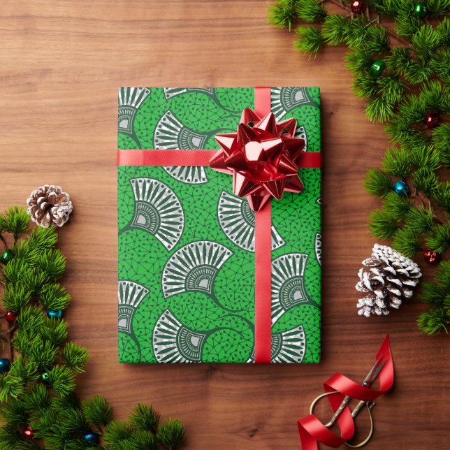 Green Ankara Fan Print Wrapping Paper Geschenkpapier (Feiertagsgeschenk)