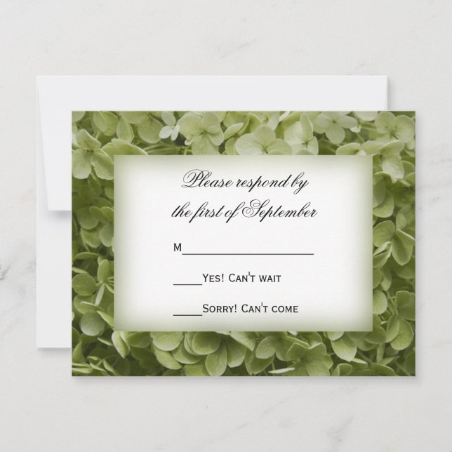 Green Annabelle Hydrangea Blume Wedding RSVP Card Karte (Vorderseite)
