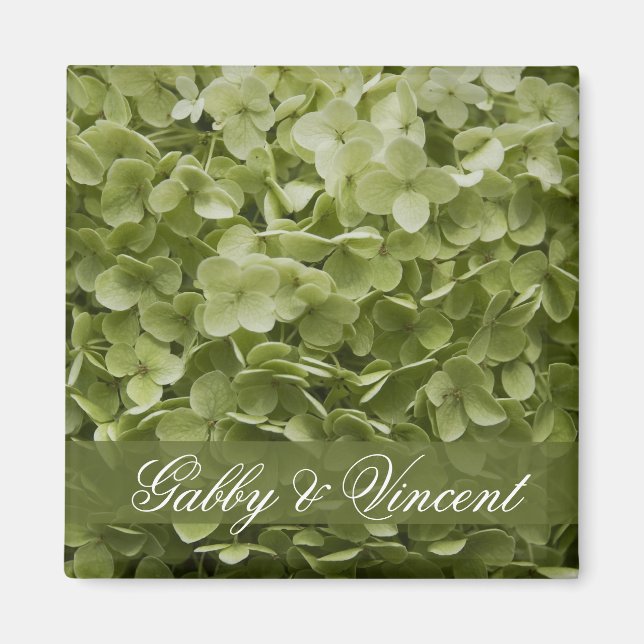 Green Annabelle Hydrangea Floral Wedding Magnet (Vorne)