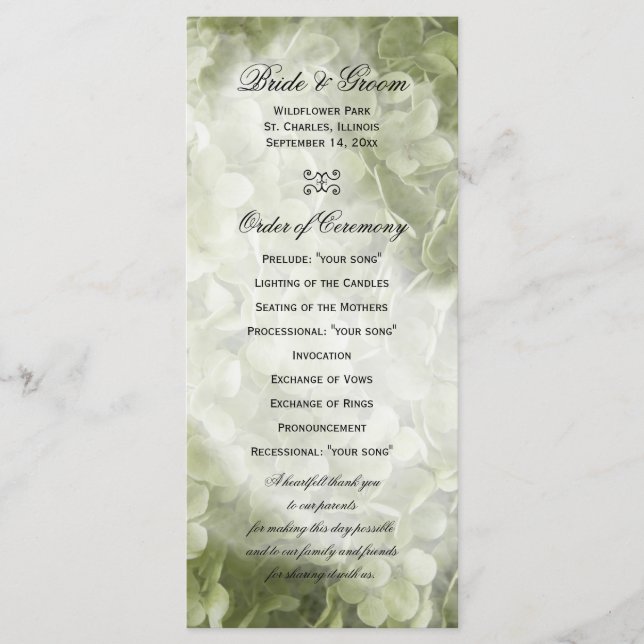 Green Annabelle Hydrangea Floral Wedding Program Programm (Vorderseite)